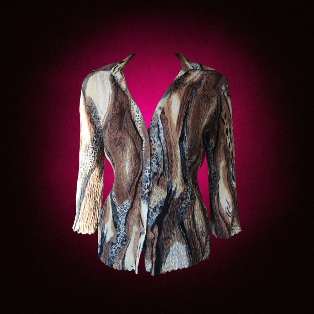 Vintage funky brown animal print button down shirt